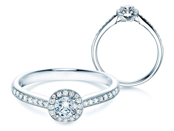 Anillo de compromiso Halo Petite en 18K oro blanco con diamantes 0,50ct G/SI