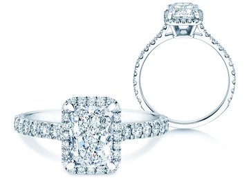 Anillo de compromiso Radiant Halo Pavé en 14K oro blanco con diamantes 2,02ct G/SI