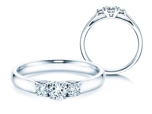 Anillo de compromiso 3 Stones en 9K oro blanco con diamantes 0,11ct G/SI
