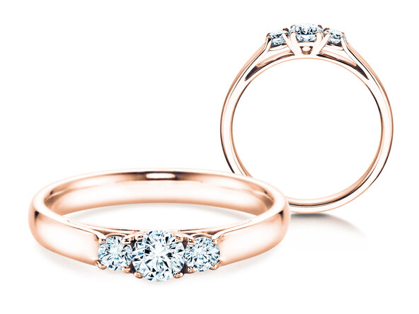 Anillo de compromiso 3 Stones en 14K oro rosa con diamantes 0,11ct G/SI