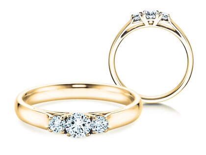Anillo de compromiso 3 Stones en 14K oro amarillo con diamantes 0,40ct G/SI