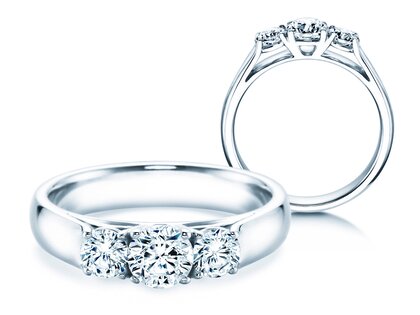 Anillo de compromiso 3 Stones en 18K oro blanco con diamantes 1,00ct G/SI
