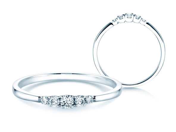 Anillo de compromiso 5 Diamonds en 14K oro blanco con diamantes 0,15ct G/SI