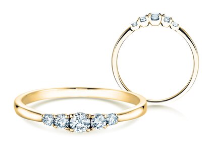 Anillo de compromiso 5 Diamonds en 14K oro amarillo con diamantes 0,15ct G/SI