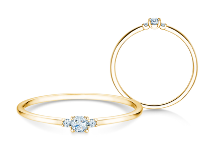 Anillo de compromiso Vivid Petite Cushion Cut en 18K oro amarillo con diamantes 0,10ct G/SI