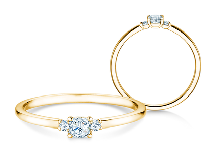 Anillo de compromiso Vivid Petite Cushion Cut en 14K oro amarillo con diamantes 0,20ct G/SI