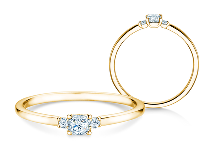 Anillo de compromiso Vivid Petite Cushion Cut en oro amarillo