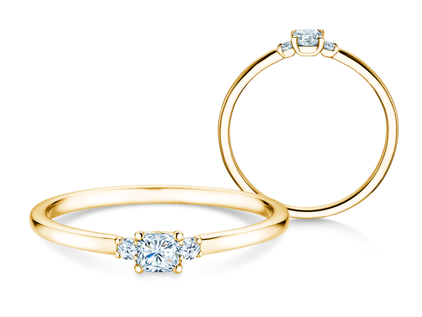 Anillo de compromiso Vivid Petite Cushion Cut en 14K oro amarillo con diamantes 0,20ct G/SI