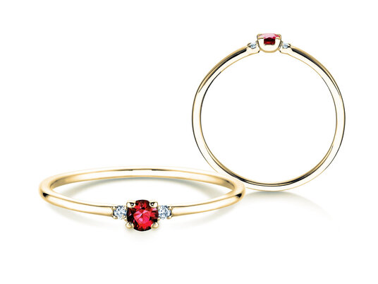Anillo de compromiso  en 9K oro blanco con rubí 0,08ct y diamantes 0,02ct