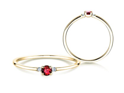 Anillo de compromiso Vivid Petite en 14K oro amarillo con rubí 0,08ct y diamantes 0,02ct