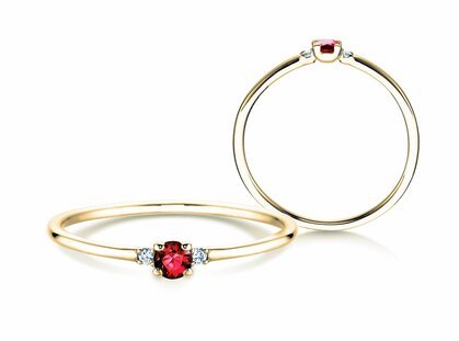 Anillo de compromiso Vivid Petite en 18K oro amarillo con rubí 0,08ct y diamantes 0,02ct