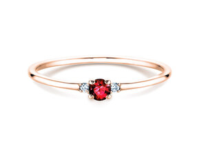 Anillo de compromiso  en 9K oro rosa con rubí 0,08ct y diamantes 0,02ct
