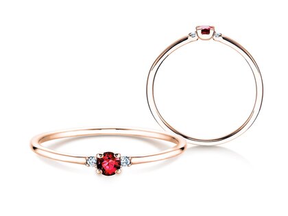 Anillo de compromiso  en 9K oro rosa con rubí 0,08ct y diamantes 0,02ct
