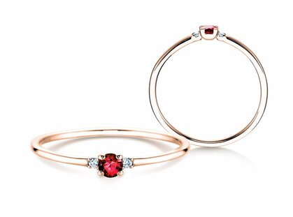 Anillo de compromiso Vivid Petite en 14K oro rosa con rubí 0,08ct y diamantes 0,02ct