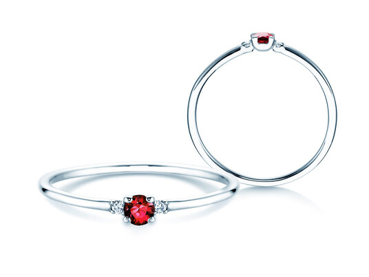Anillo de compromiso  en 9K oro blanco con rubí 0,08ct y diamantes 0,02ct