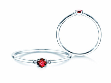 Anillo de compromiso en 9K oro blanco con rubí 0,08ct y diamantes 0,02ct