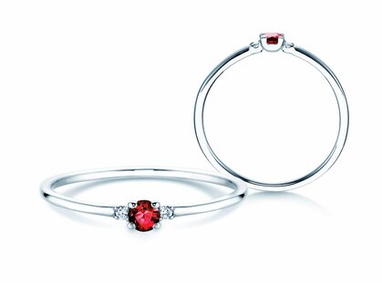 Anillo de compromiso Vivid Petite en 14K oro blanco con rubí 0,08ct y diamantes 0,02ct