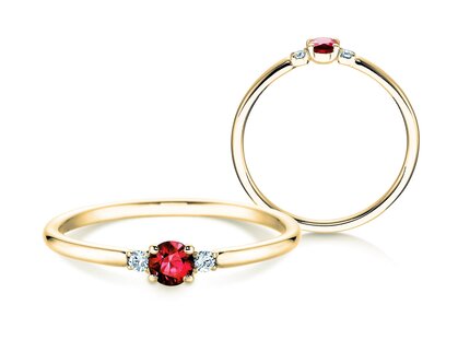 Anillo de compromiso Vivid Petite en 14K oro amarillo con rubí 0,16ct y diamantes 0,04ct