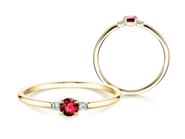 Anillo de compromiso Vivid Petite en 14K oro amarillo con rubí 0,16ct y diamantes 0,04ct