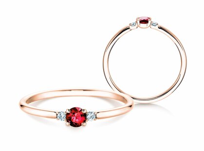 Anillo de compromiso Vivid Petite en 14K oro rosa con rubí 0,16ct y diamantes 0,04ct