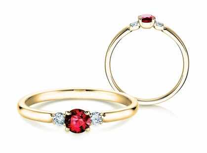Anillo de compromiso  en 9K oro amarillo con rubí 0,23ct y diamantes 0,07ct