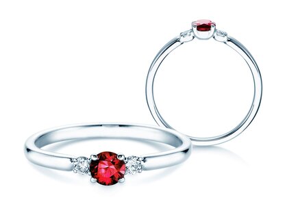 Anillo de compromiso  en 9K oro blanco con rubí 0,23ct y diamantes 0,07ct