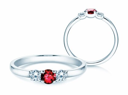 Anillo de compromiso  en 9K oro blanco con rubí 0,20ct y diamantes 0,20ct