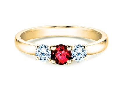 Anillo de compromiso  en 9K oro amarillo con rubí 0,30ct y diamantes 0,30ct