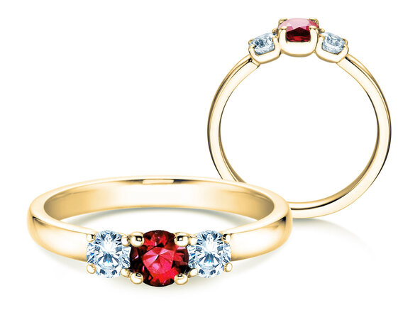 Anillo de compromiso  en 9K oro amarillo con rubí 0,30ct y diamantes 0,30ct