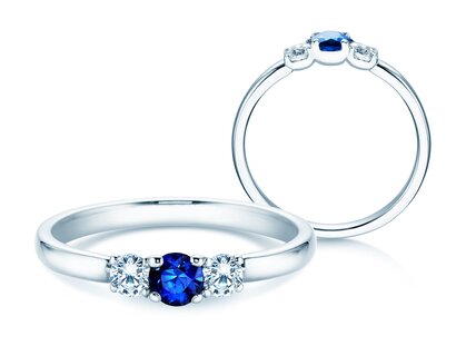 Anillo de compromiso  en 9K oro blanco con zafiro 0,20ct y diamantes 0,20ct
