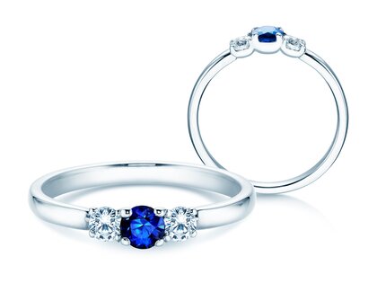 Anillo de compromiso Vivid Petite en 14K oro blanco con zafiro 0,20ct y diamantes 0,20ct