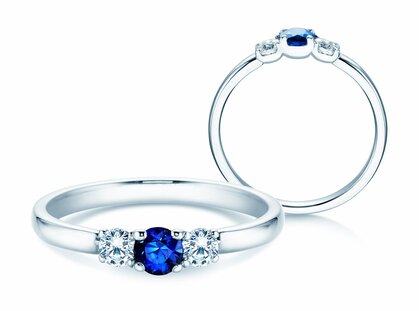 Anillo de compromiso  en 9K oro blanco con zafiro 0,20ct y diamantes 0,20ct