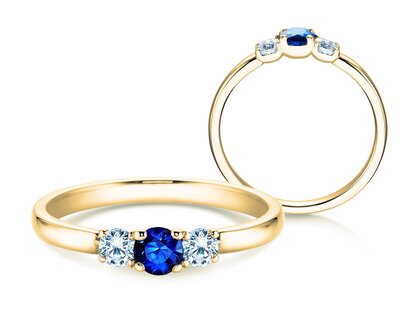 Anillo de compromiso  en 9K oro amarillo con zafiro 0,20ct y diamantes 0,20ct
