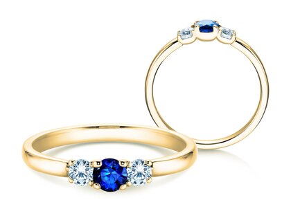 Anillo de compromiso Vivid Petite en 14K oro amarillo con zafiro 0,20ct y diamantes 0,20ct