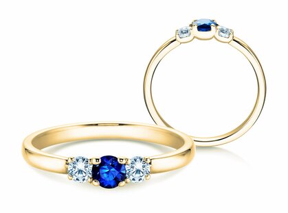 Anillo de compromiso  en 9K oro amarillo con zafiro 0,20ct y diamantes 0,20ct