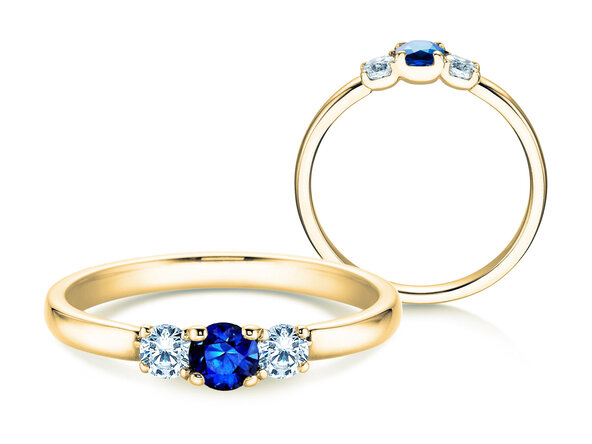 Anillo de compromiso Vivid Petite en 14K oro amarillo con zafiro 0,20ct y diamantes 0,20ct