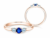 Anillo de compromiso  en 9K oro rosa con zafiro 0,20ct y diamantes 0,20ct