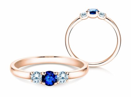 Anillo de compromiso  en 9K oro rosa con zafiro 0,20ct y diamantes 0,20ct