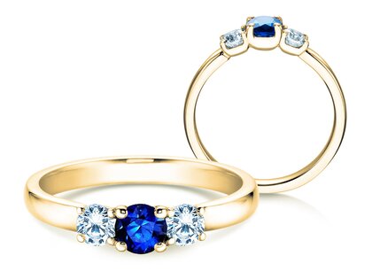 Anillo de compromiso Vivid Petite en 18K oro amarillo con zafiro 0,30ct y diamantes 0,30ct