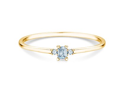 Anillo de compromiso Vivid Petite Emerald Cut en 14K oro amarillo con diamantes 0,10ct G/VS