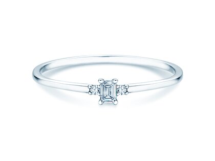 Anillo de compromiso Vivid Petite Emerald Cut en 14K oro blanco con diamantes 0,10ct G/VS