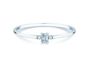 Anillo de compromiso Vivid Petite Emerald Cut en 14K oro blanco con diamantes 0,10ct G/VS