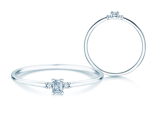 Anillo de compromiso Vivid Petite Emerald Cut en 14K oro blanco con diamantes 0,10ct G/VS