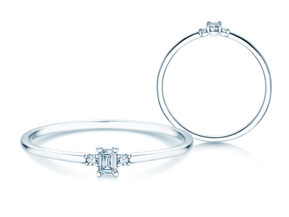 Anillo de compromiso Vivid Petite Emerald Cut en 14K oro blanco con diamantes 0,10ct G/VS