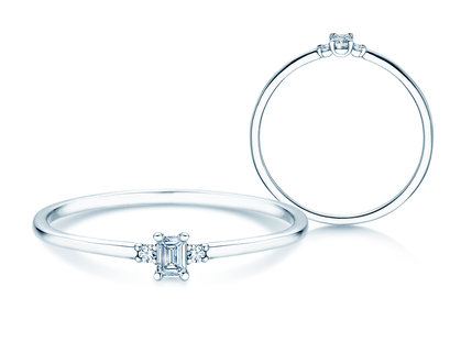 Anillo de compromiso Vivid Petite Emerald Cut en 14K oro blanco con diamantes 0,10ct G/VS