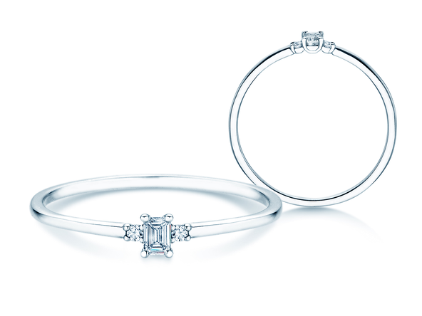 Anillo de compromiso Vivid Petite Emerald Cut en 14K oro blanco con diamantes 0,10ct G/VS