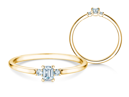 Anillo de compromiso Vivid Petite Emerald Cut en oro amarillo