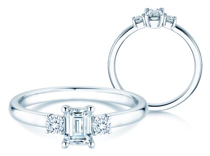 Anillo de compromiso Vivid Petite Emerald Cut en platino