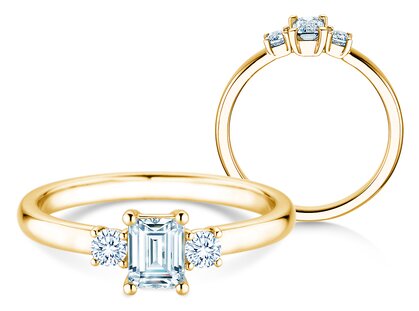 Anillo de compromiso Vivid Petite Emerald Cut en oro amarillo