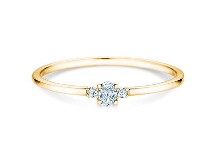 Anillo de compromiso Vivid Petite Oval Cut en 14K oro amarillo con diamantes 0,10ct G/SI